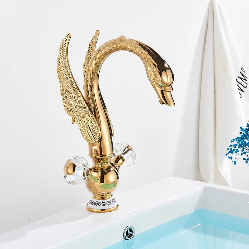 Rozin Luxury Golden Basin Faucet Golden Swan Shape