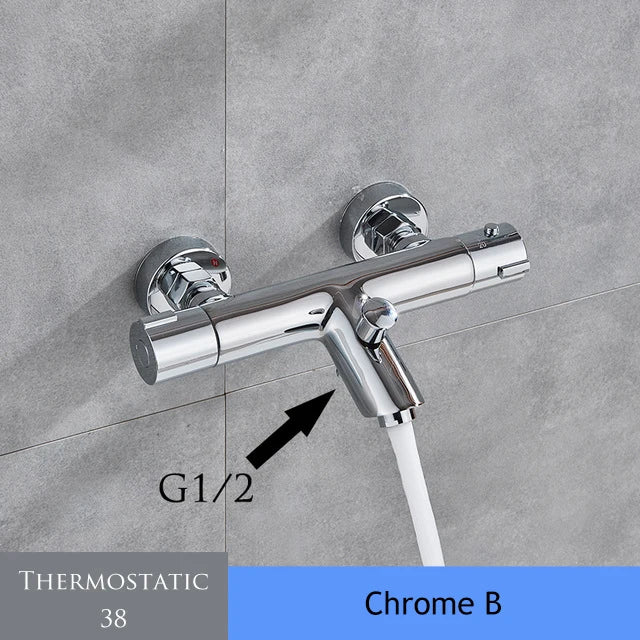 Chrome Thermostatic Shower Mixer Valve Wall Mounted Dual