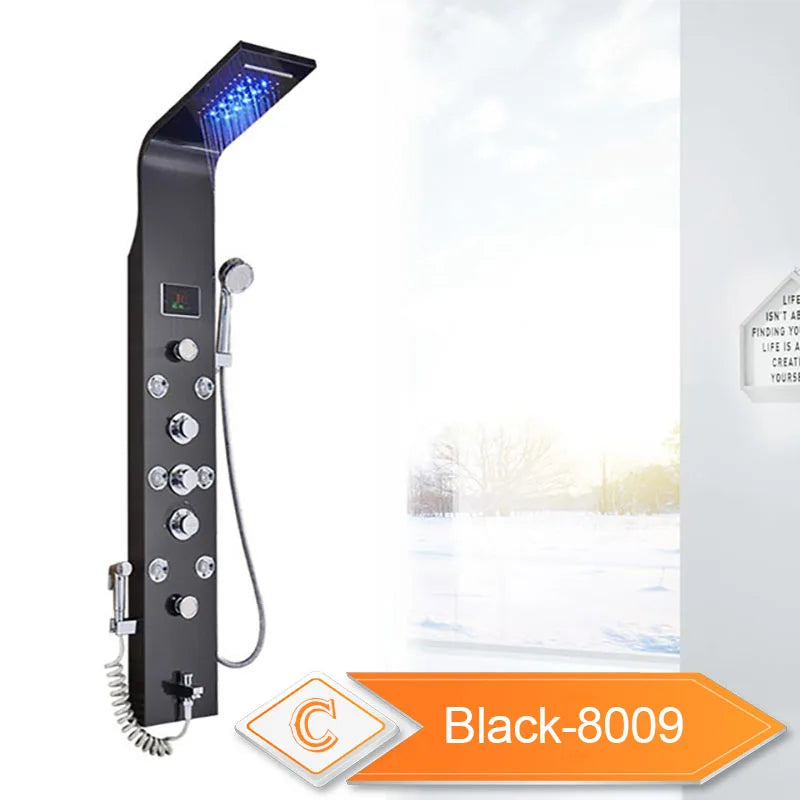Led Light Shower Faucet Bathroom Waterfall Rain Black