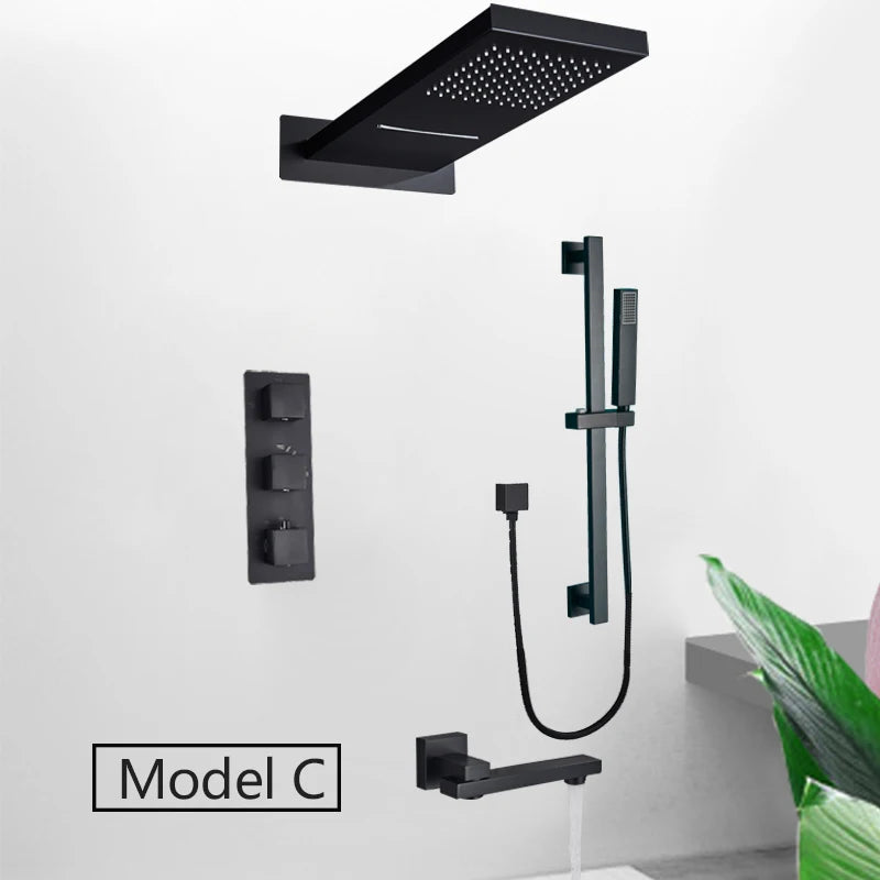 Rozin Matte Black Thermostatic Shower Faucet Wall Mount