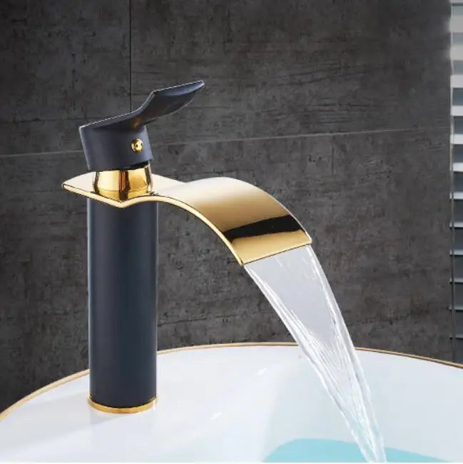 Tuqiu Basin Faucet Gold Waterfall Faucet Brass Bathroom