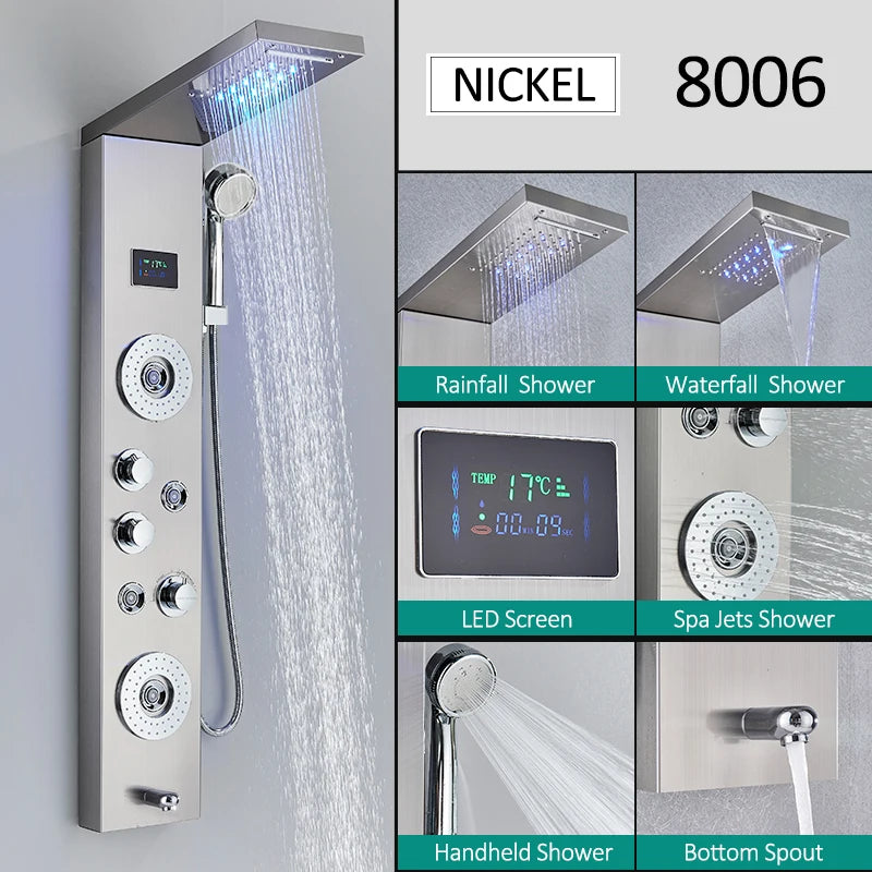 Led Shower Panel Tower System Rain Waterfall Shower