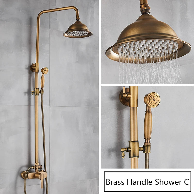 Antique Brass Shower Faucet Handle Bathroom Faucets Wall