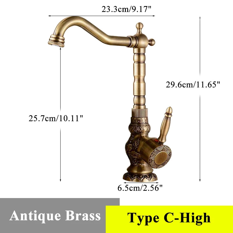 Luxury Retro Bathroom Sink Faucet Antique Brass Basin