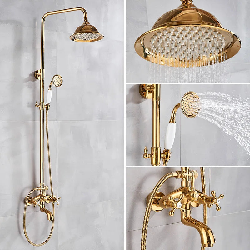 Gold Shower Faucet Bath Shower Mixer Tap Rainfall