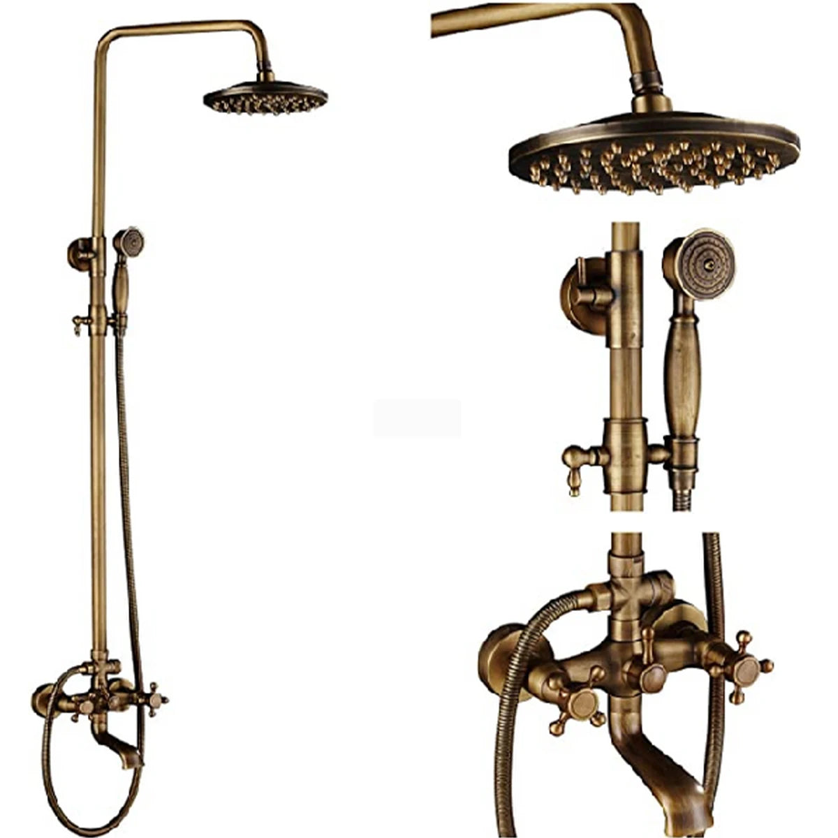 Antique Brass Shower Faucet Inch Rainfall Shower Head
