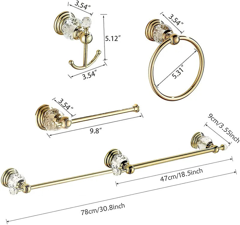 Pieces Gold Bathroom Sets Brass&Crystal Retractable Towel Bar