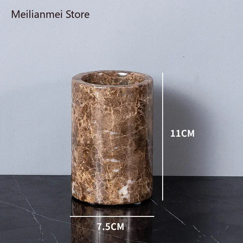 Dark Natural Marble Bathroom Brown Luxury Toothbrush Holder