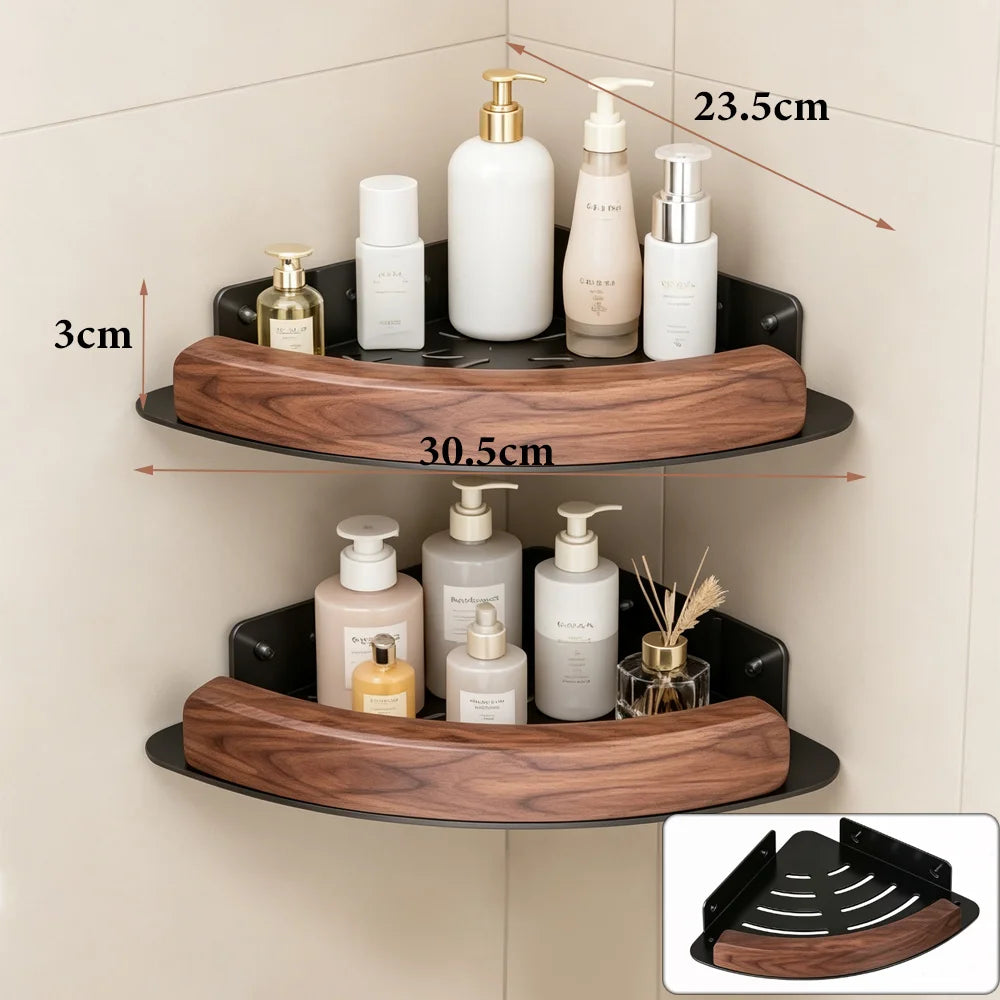 Walnut Wood Bathroom Wall Mounted Towel Rack Shelf