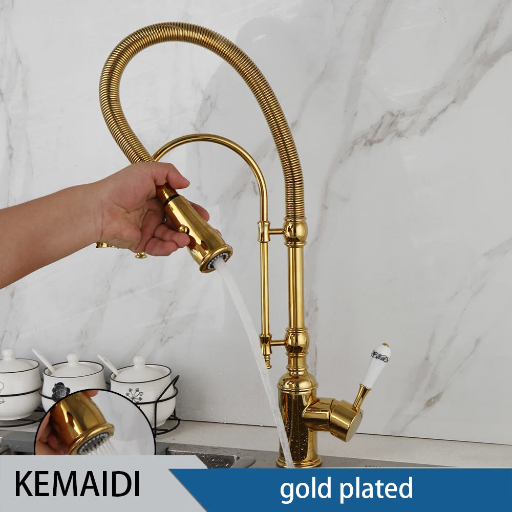 Kemaidi Golden Spring Pull Down Sink Faucet &