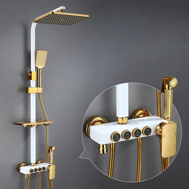 Kemaidi Black Gold Shower Faucet Bathtub 4-Way Mixer
