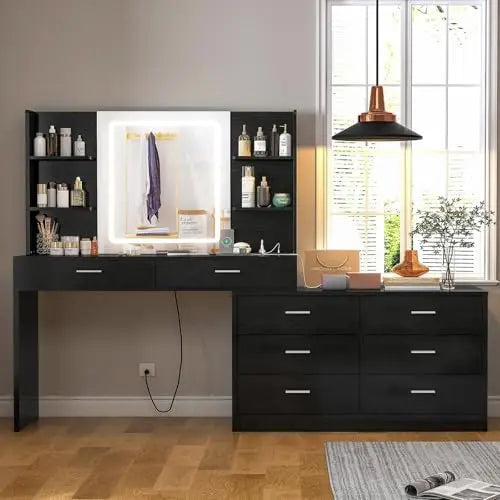 Large Makeup Vanity Desk Led Mirror Power Outlet