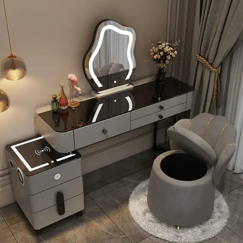 Nordic Glass Luxury Dressing Table Smart Wireless Charging