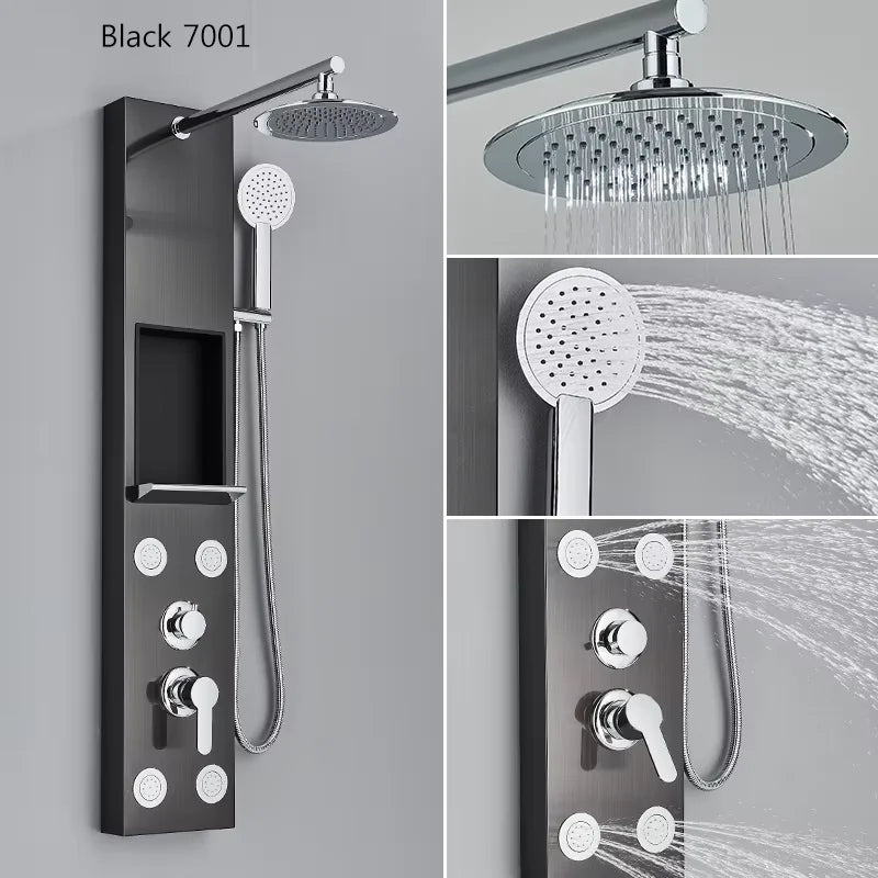 Black Shower Panel Column Big Screen Rain&Waterfall Shower