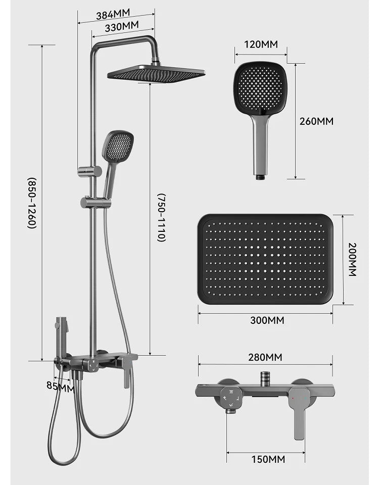 4-Way Rainlfall Showers System Wall Mounted Bathroom Shower