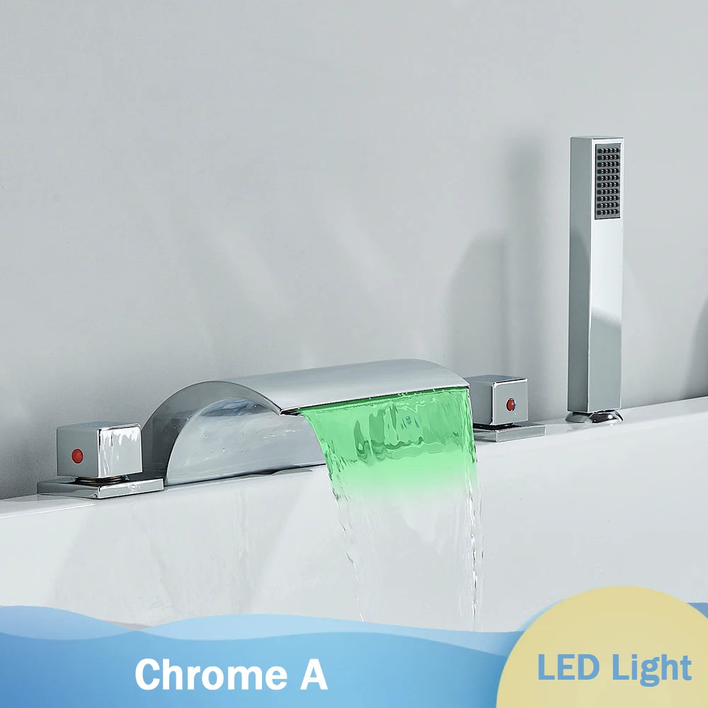 Bronze Black Waterfall Bathtub Faucet Led Light Bathtub