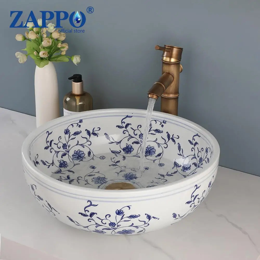 Zappo Bathroom Basin Sink Faucet Combo Ceramic Round