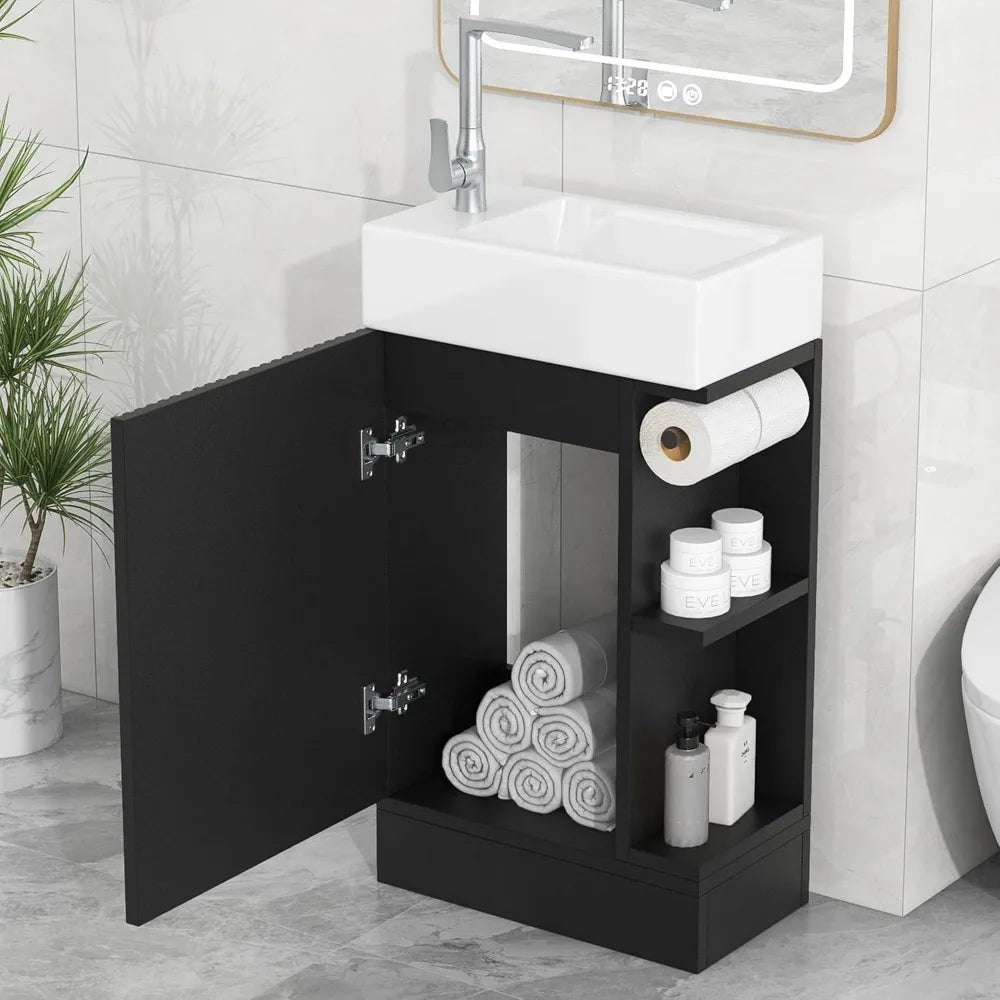 Compact 18 Wooden Bathroom Vanity Integrated Sink Toilet