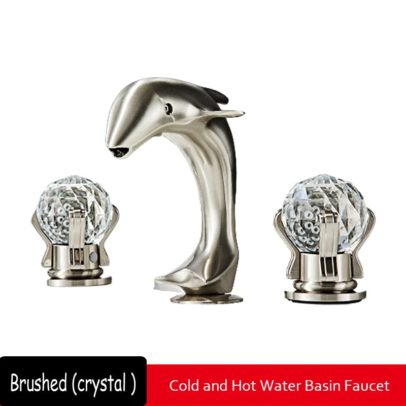 3pcs Golden Bathroom Basin Faucet Crystal Handle Widespread