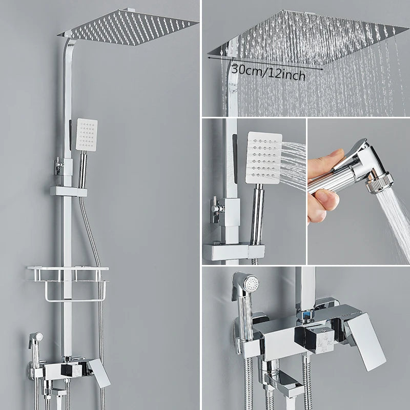 3/4-Way Shower Faucet Rainfall Shower Cold Water Mixer