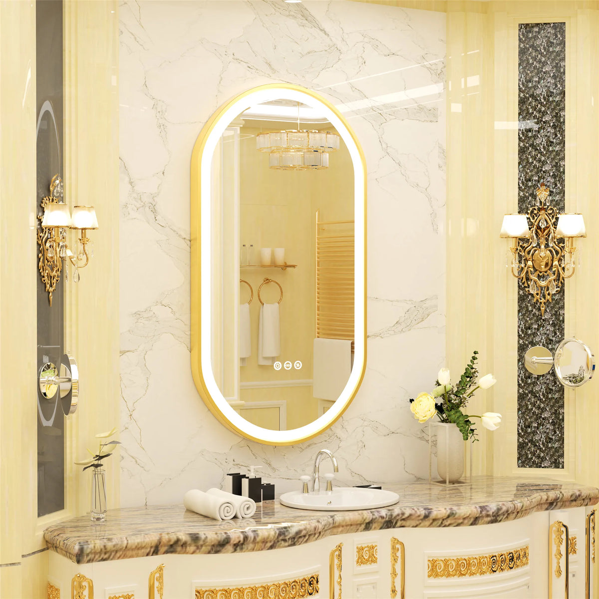 Large Led Oval Bathroom Mirror Stepless Dimmable Lighted