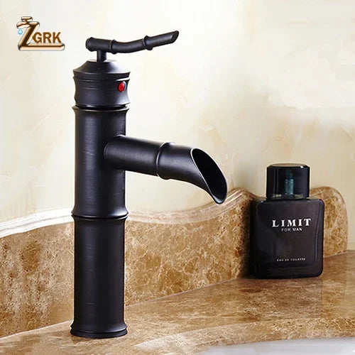 Zgrk Black Waterfall Bathroom Sink Faucet Vessel Tall