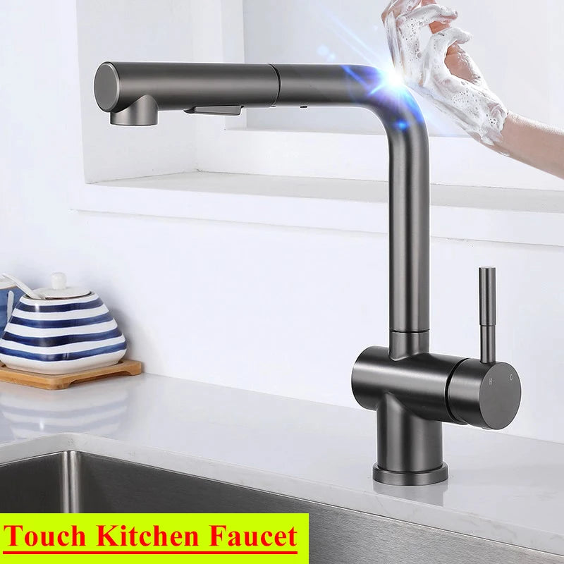 Handfree Grey Touch On Faucet Stainless Steel Cold