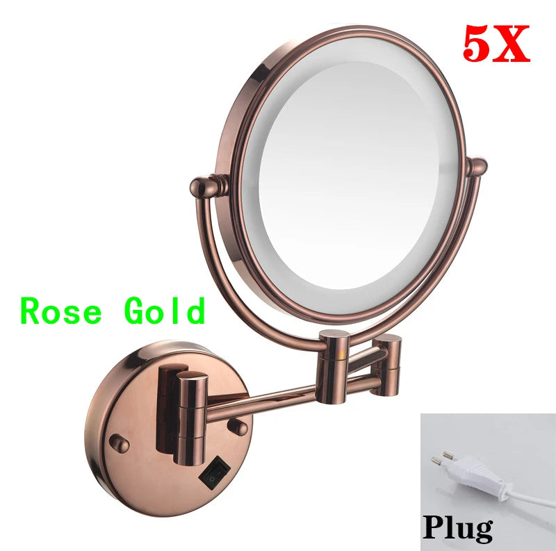 5x Magnifying Led Folding Bathroom Mirrors Wall Mounted