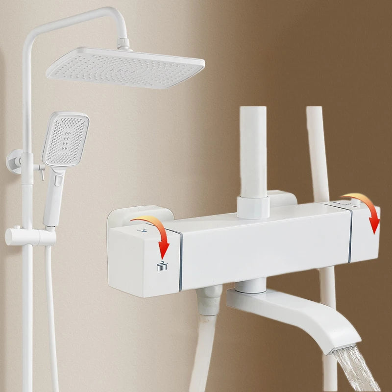 White Thermostatic Bathroom Shower 12 Inch Square Rain