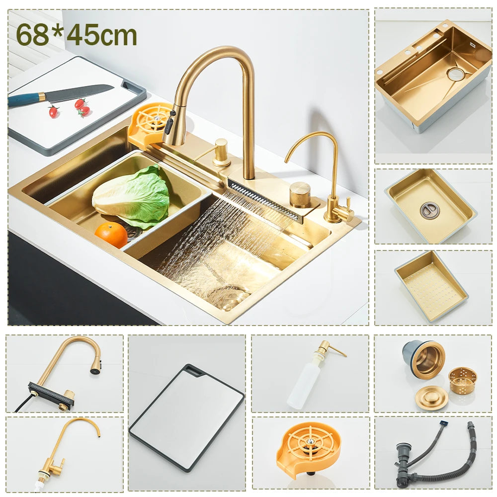 304 Stainless Steel Waterfall Sink Large Slot Integrated