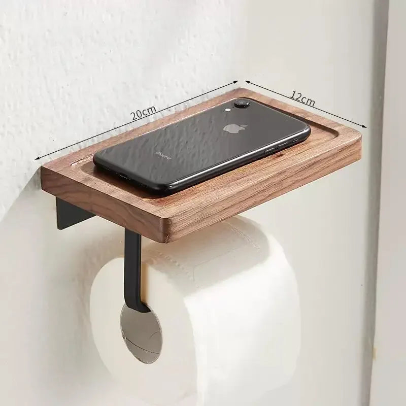 Walnut Wood Black Bathroom Hardware Bathroom Towel Rack