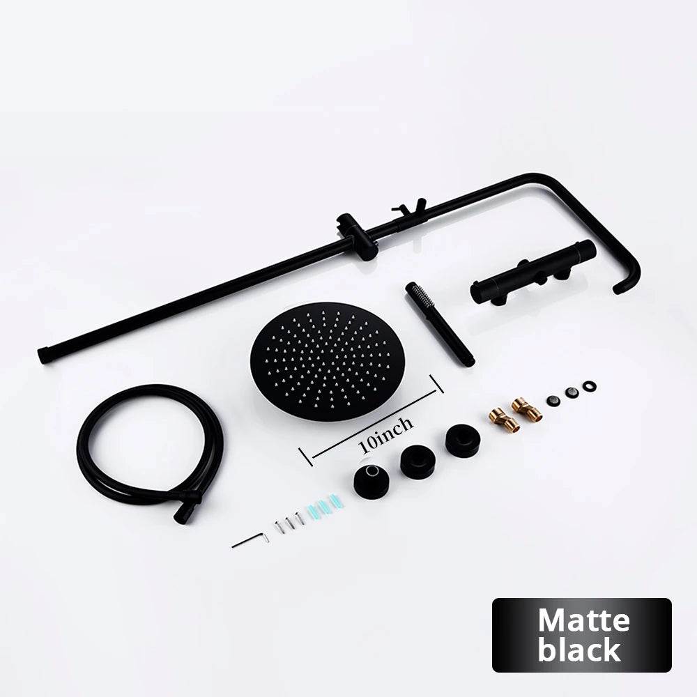 Brushed Gold Thermostatic Shower Faucets Sets Wall Mount