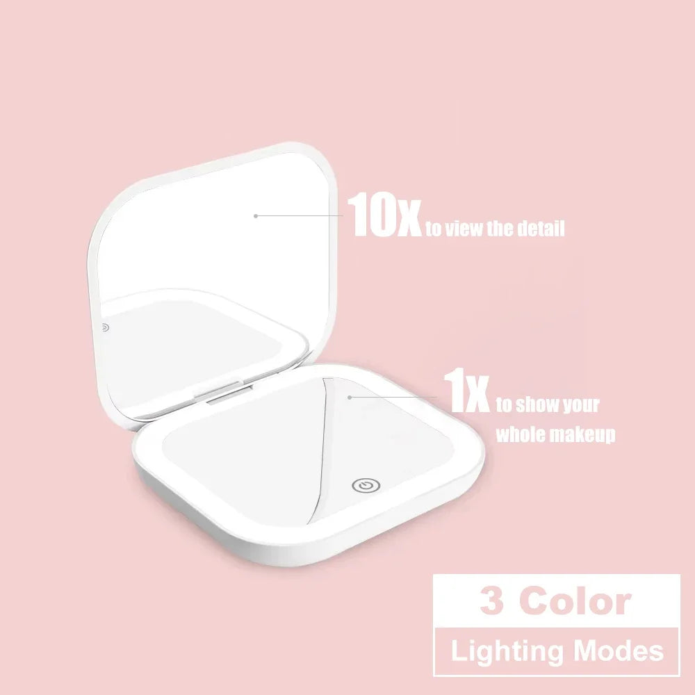 Compact Mirror Lights 1x/2x Magnification Folding Handheld Small