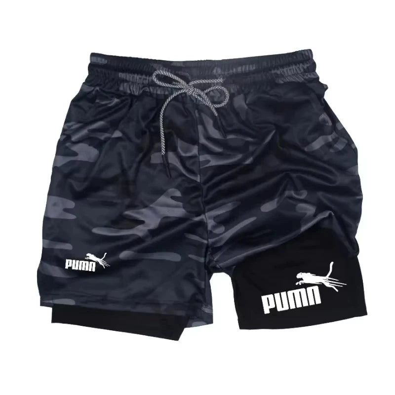 Men Summer Breathable 2-In-1 Double-Layer Compression Shorts