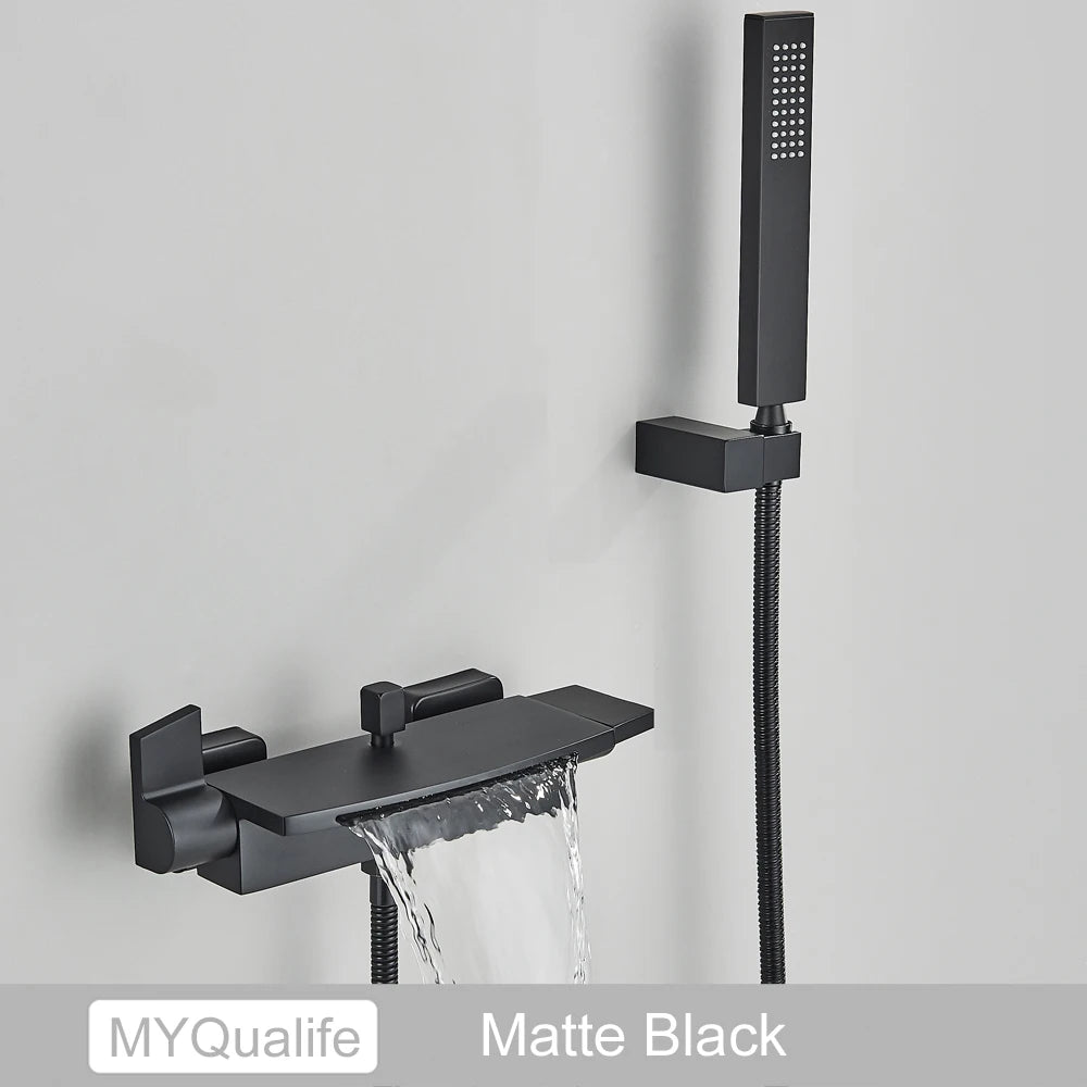 Myqualife Matte Black Bathroom Faucet Function Bathtub Facuet
