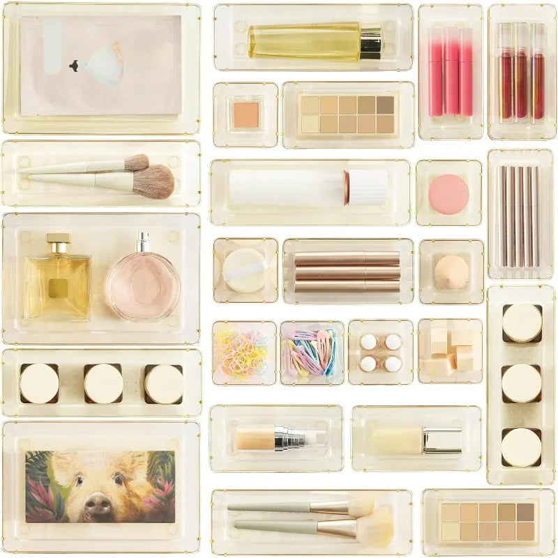 7pcs Clear Plastic Drawer Organizers Versatile Bathroom Vanity