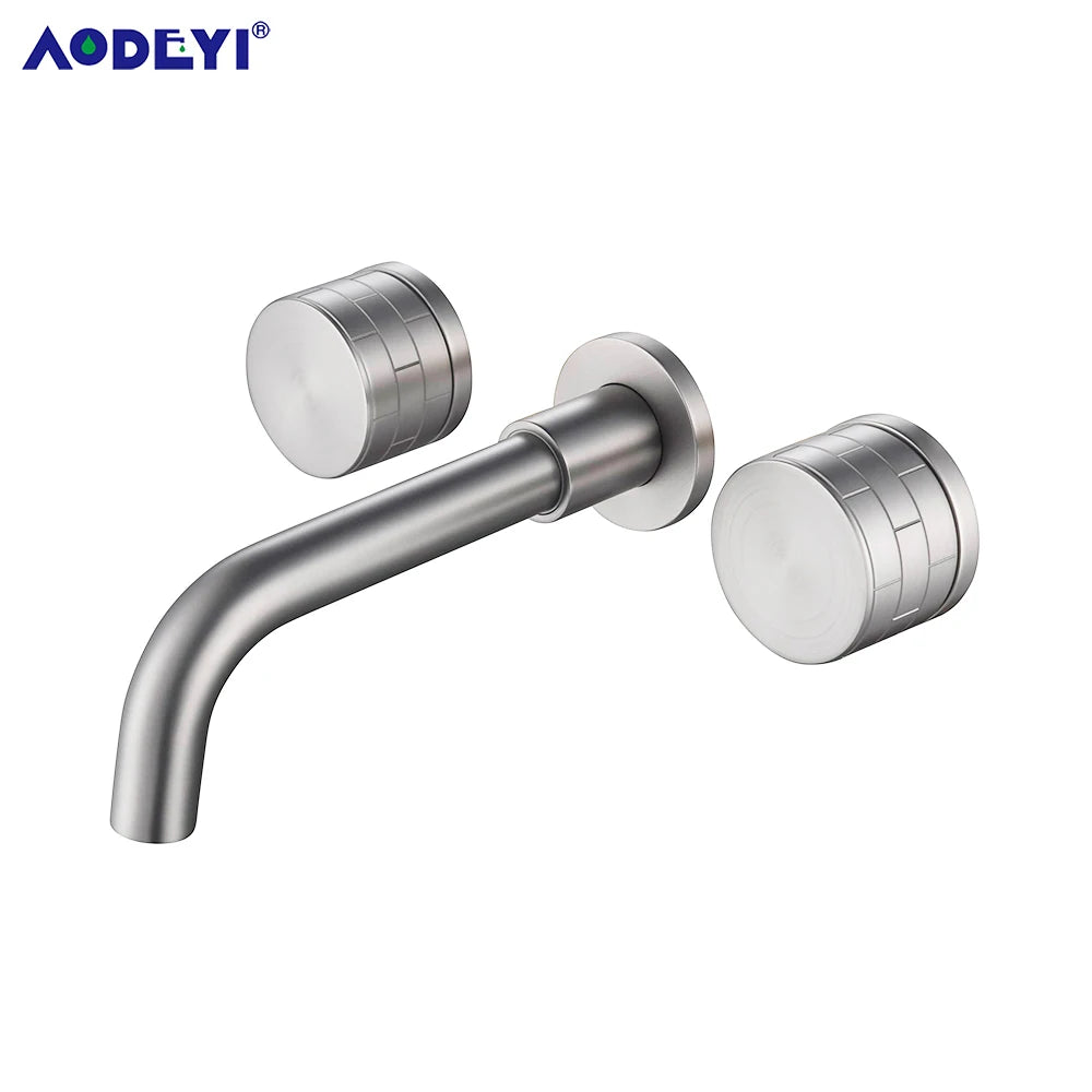 Black Bathroom Faucet Brass Double Lever Wall Mounted