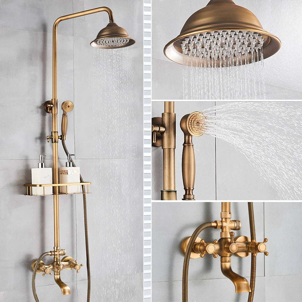 Antique Brass Bathroom Shower Faucet Bath Shower Mixer