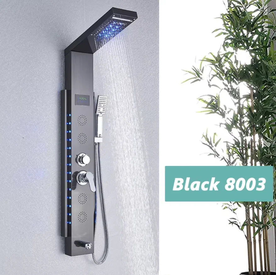 Brushed Nickel Bathroom Led Rainfall Shower Faucet Digital