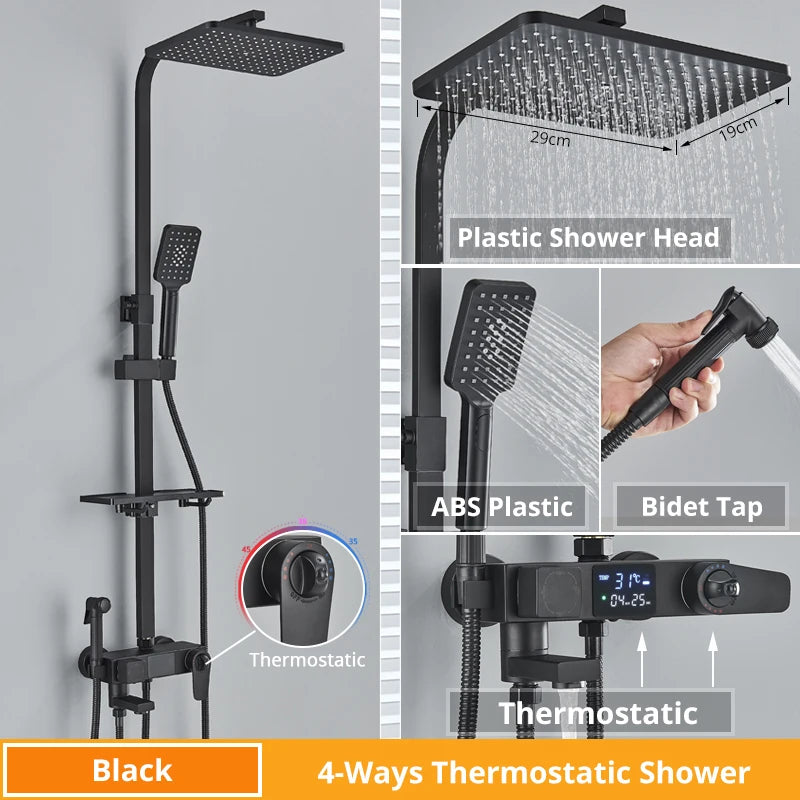 Bath Thermostatic Digital Display Shower Faucet Rain Shower