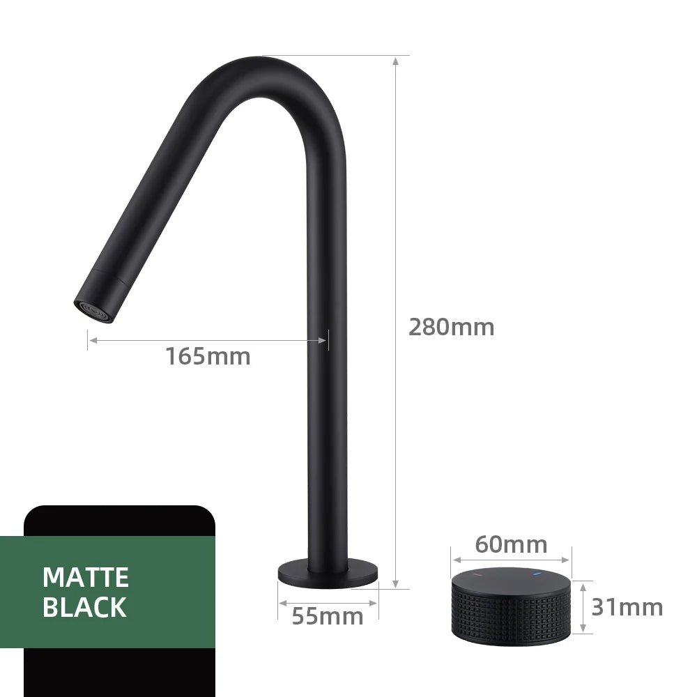 Matte Black Basin Faucet Knurled Knob Sink Tap