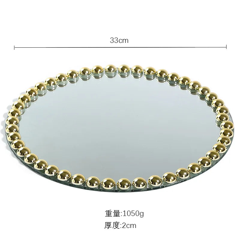 Pearl Dot Glass Mirror Storage Tray Light Luxury