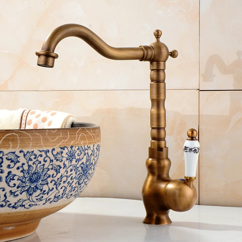 Bathroom Sink Faucet Antique Bronze 360 Degree Turn