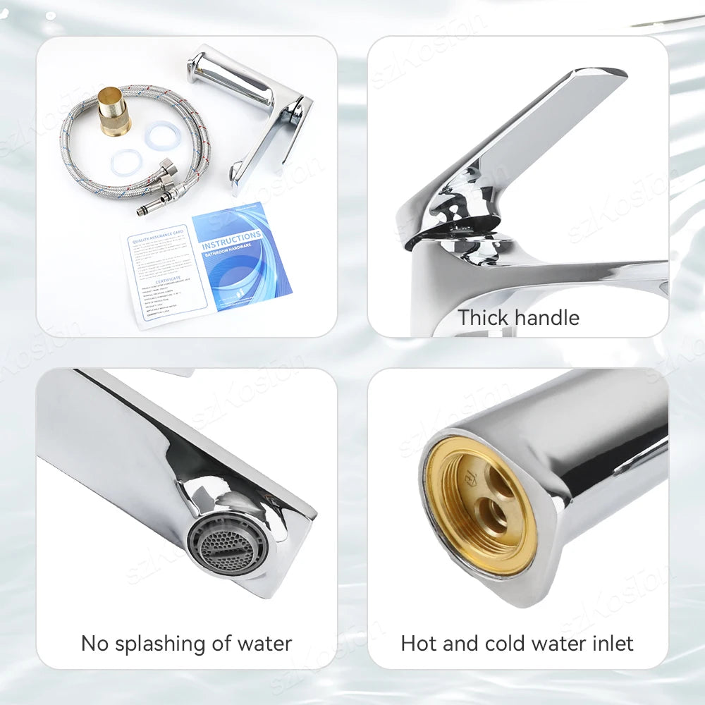 Brass Core Modern Bathroom Sink Faucet Handle Deck