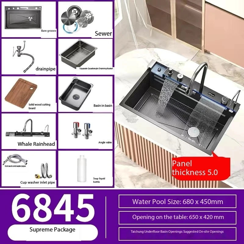 0mm Double Waterfall Sink Embossed Stainless Steel Sink