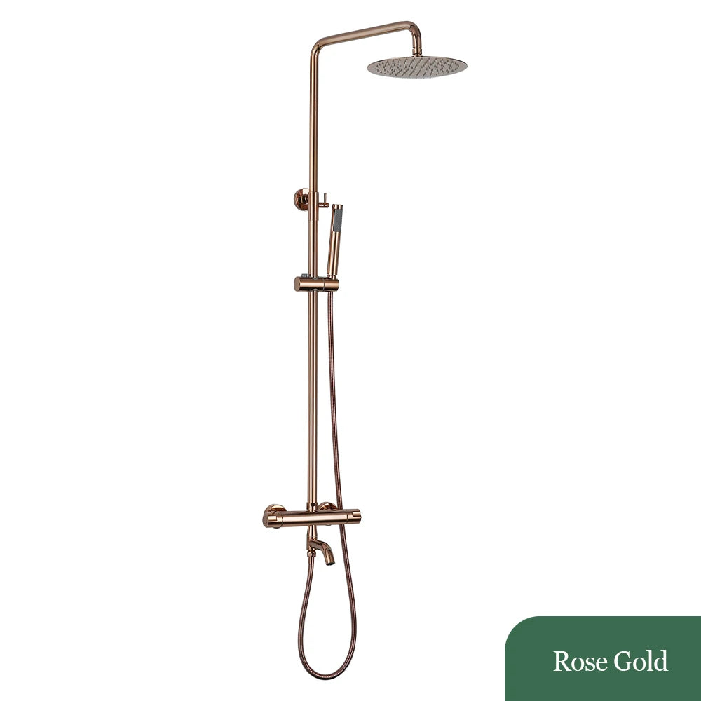 Brushed Rose Gold Thermostatic Exposed Shower System Rainfall
