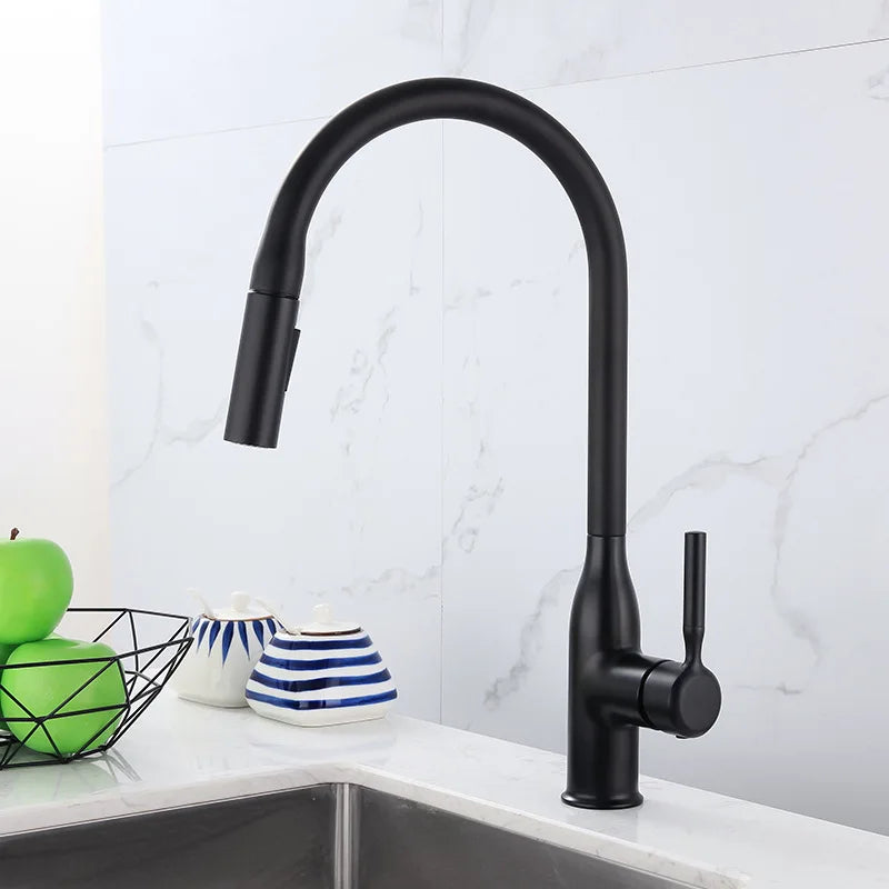 Gun Gray Pull-Out Sink Faucet Double Water Washbasin