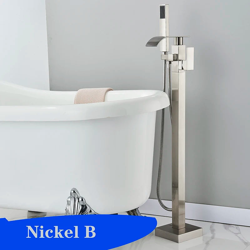 Matte Black Square Bathtub Shower Faucets Floor Standing