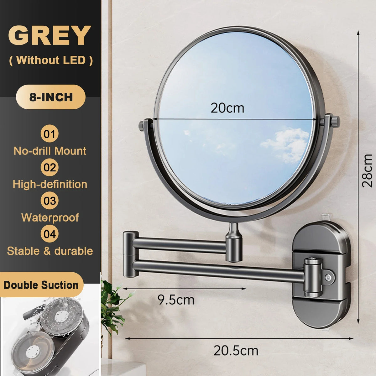 Inch Wall Mounted Makeup Mirror Extending Folding Double