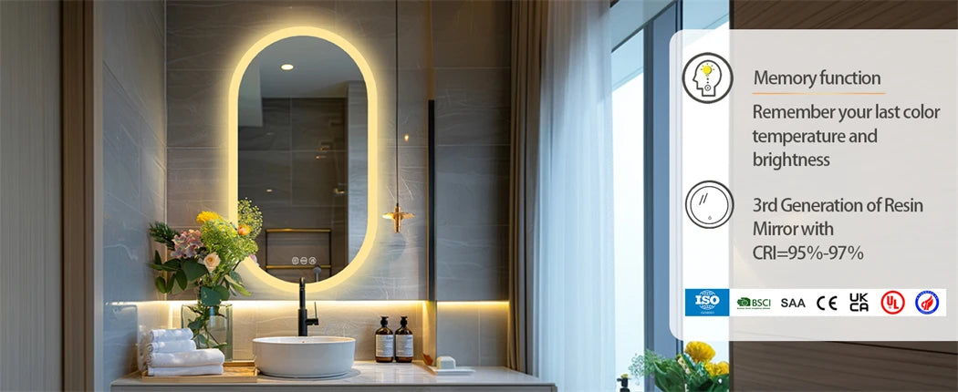 Oval Led Bathroom Mirror Smart Mirrors Dimmable Colors